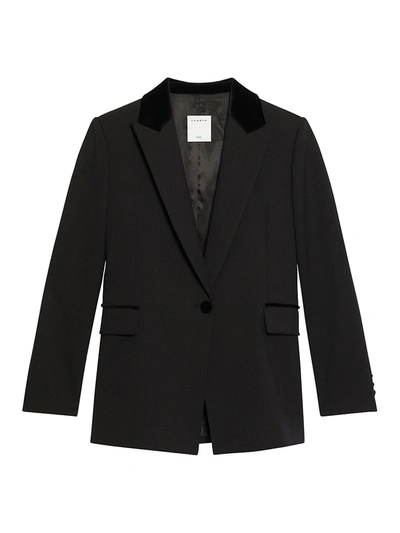 Shop Sandro Velvet-trim Tailored Blazer In Black