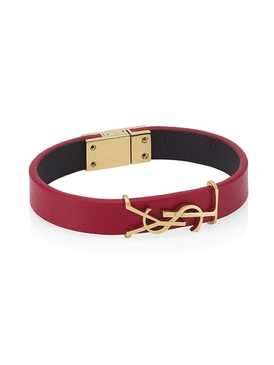 Shop Saint Laurent Opyum Leather Bracelet In Rouge