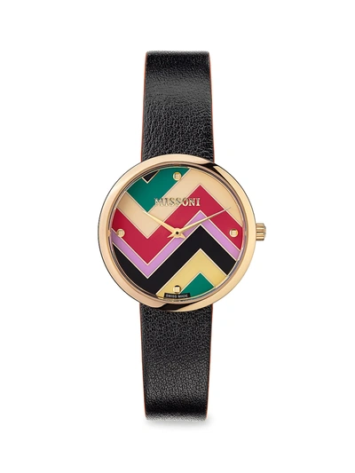 Shop Missoni M1 Ip Yellow Gold Leather Strap Watch