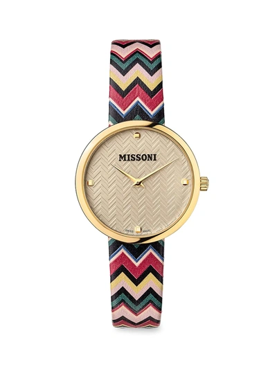 Shop Missoni M1 Ip Yellow Gold Leather Strap Watch