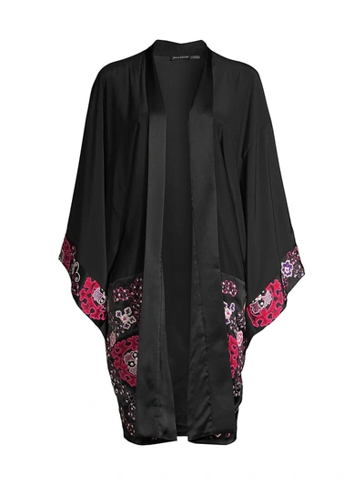 Shop Josie Natori Women's Embroidered Silk Open Robe In Berry Multi
