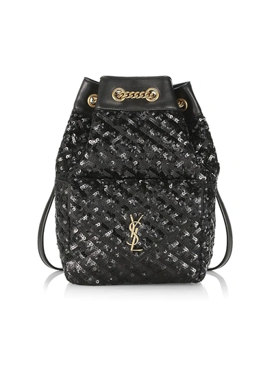 Shop Saint Laurent Women's Sequin Logo Backpack In Noir Noir Noir