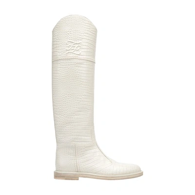Shop Fendi Leather Boots In Blanc
