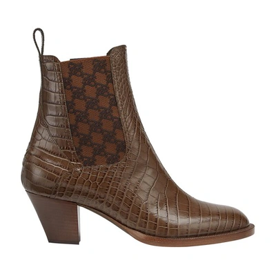 Shop Fendi Leather Boots With Medium Heel In Marron