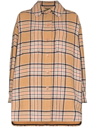 Shop See By Chloé Check-pattern Oversized Shirt Coat In Neutrals