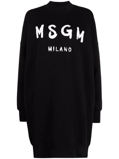 Shop Msgm Brushstroke-logo Sweatshirt Dress In Black