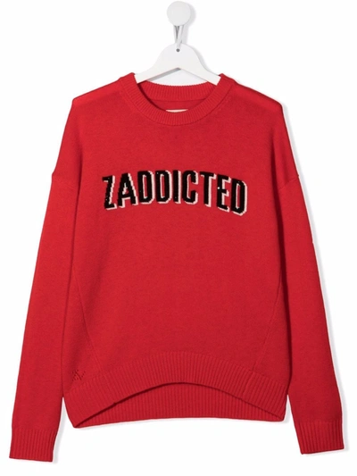 Shop Zadig & Voltaire Teen Intarsia Slogan-knit Jumper In Red