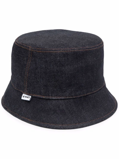 Shop Sunnei Reversible Denim Bucket Hat In Blue