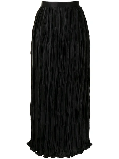 Shop Andrew Gn Silk-satin Pleated Pencil Skirt In Black