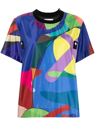 Shop Sacai X Kaws Abstract-print T-shirt In Multicolour