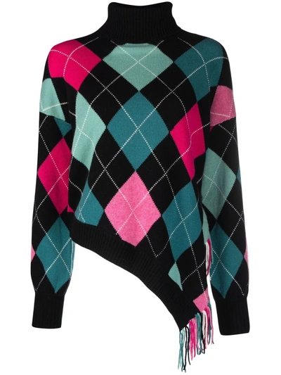 Shop Ballantyne Asymmetric Argyle-knit Jumper In Black