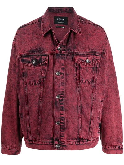 Shop Five Cm Acid-wash Denim Jacket In Red