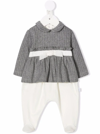 Shop Il Gufo Pinstripe Ruffled-blouse Babygrow In Neutrals