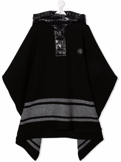 Shop Moncler Teen Hooded Cape Coat In Black