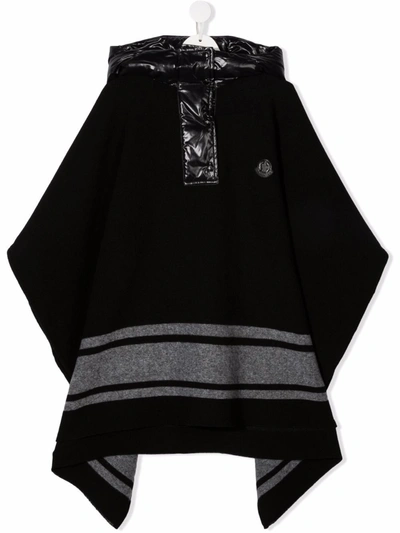 Moncler Black Poncho For Kids With Logo In Black