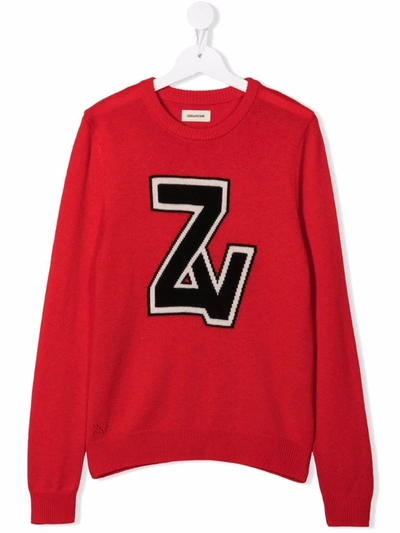Zadig & Voltaire Logo-knit Wool-cashmere Jumper In Red