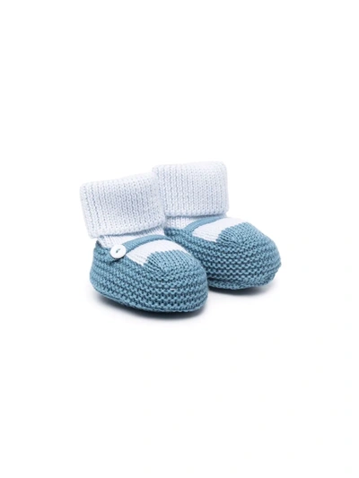 Shop Little Bear Two-tone Baby Slippers In Blue