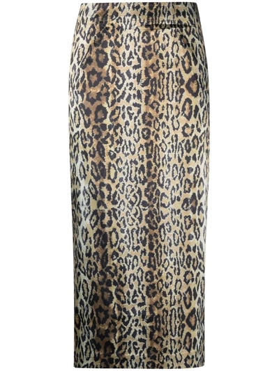 Shop Rotate Birger Christensen Tasha Animal-print Pencil Skirt In Neutrals