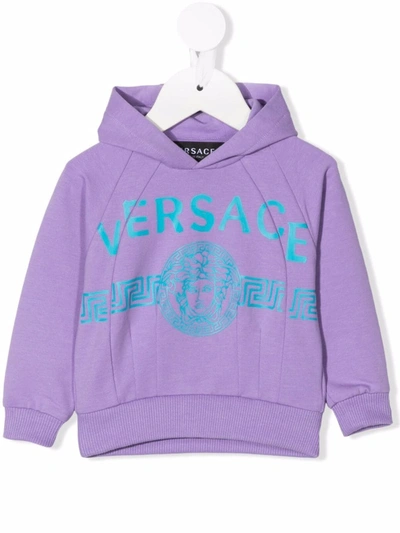 Shop Versace Logo Print Hoodie In Purple