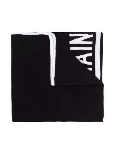 Shop Balmain Intarsia-knit Scarf In Black