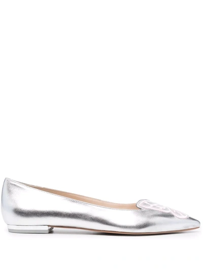 Shop Sophia Webster Embroidered Butterfly Ballerina Flats In Silver