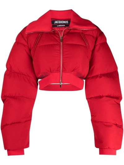 Shop Jacquemus Cropped Padded Jacket In Red