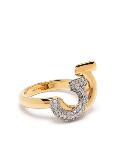 Shop Ferragamo Gancini Crystal-embellished Ring In Gold