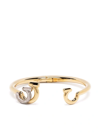 Shop Ferragamo Gancini Crystal-embellished Bracelet In Gold