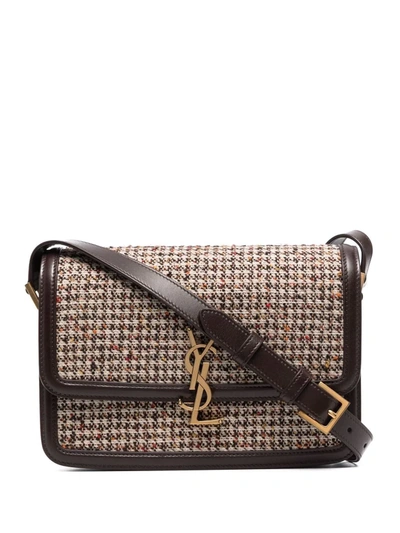 Shop Saint Laurent Medium Solferino Tweed Crossbody Bag In Braun