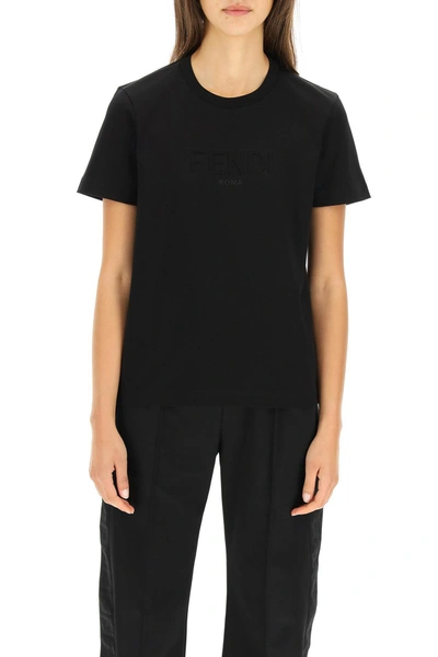 Shop Fendi T-shirt With Embossed Logo In Black