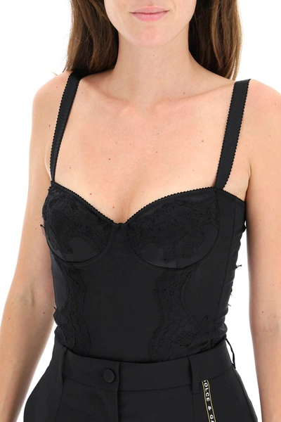 Shop Dolce & Gabbana Balconette Silk And Lace Body In Black