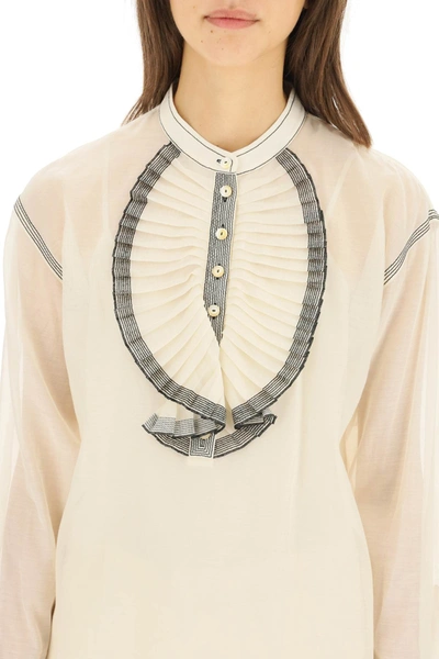 Shop Tory Burch Blouse With Ruffles In Beige