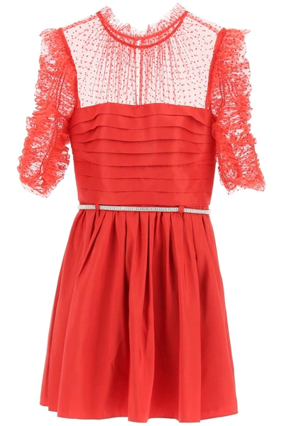 Self-portrait Self Portrait Taffeta And Tulle Mini Dress With Belt In Red
