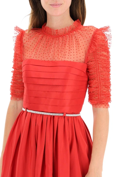 Self-portrait Self Portrait Taffeta And Tulle Mini Dress With Belt In Red