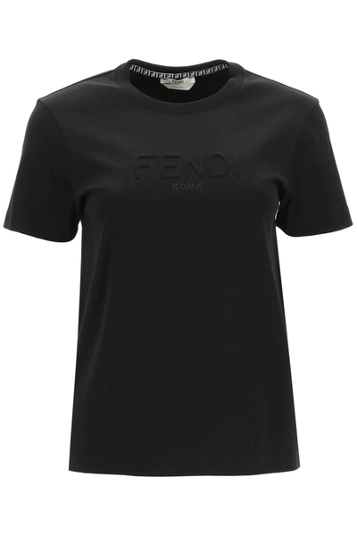 Shop Fendi T-shirt With Embossed Logo In Black