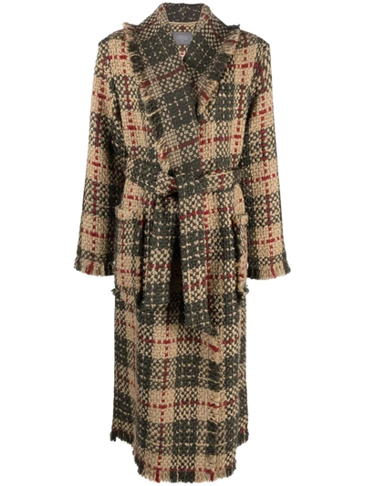 Shop Lorena Antoniazzi Checked Belted Wrap Coat In 中性色