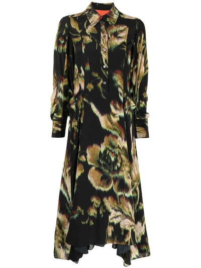 Shop Paul Smith Rose-print Silk Dress In 黑色