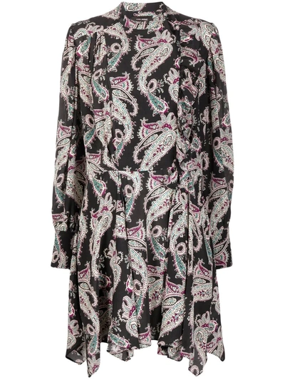 Shop Isabel Marant Paisley-print Silk Dress In 黑色