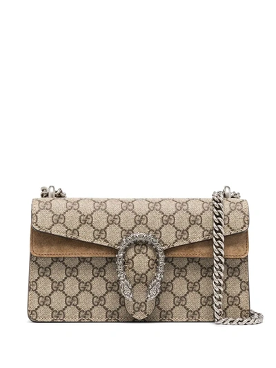 Shop Gucci Dionysus Gg Supreme Baguette Shoulder Bag In Neutrals