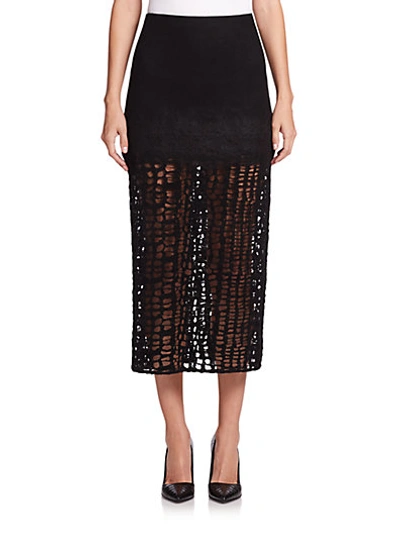 Jason Wu Cashmere-blend Lace Combo Midi Skirt In Black