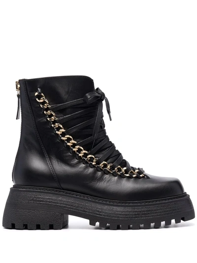 Shop Alevì Square-toe Lace-up Boots In Black