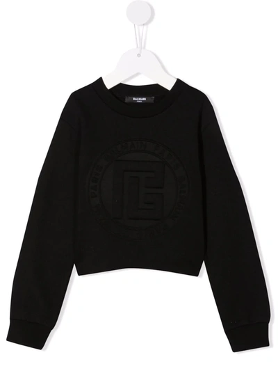 Shop Balmain Embossed-logo Sweatshirt In Black