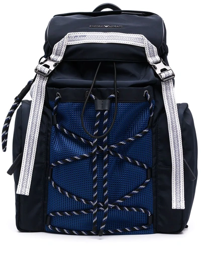 Shop Emporio Armani Multi-pocket Drawstring Colour-block Backpack In Blau