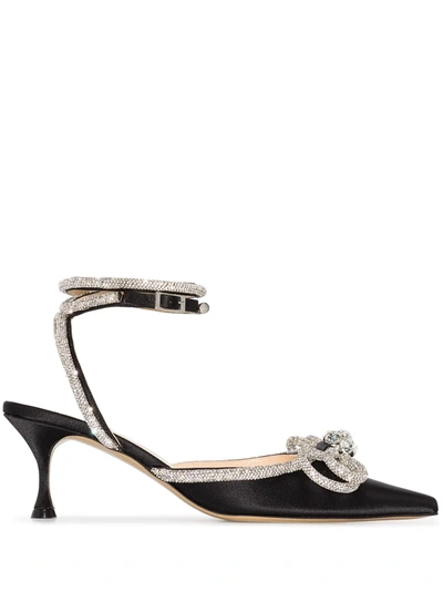 Shop Mach & Mach Double Bow 65mm Crystal-embellished Pumps In Black