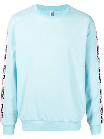 Shop Moschino Logo-tape Crew Neck Sweatshirt In Blau