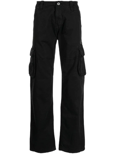 Shop Alpha Industries Logo-detail Cargo Trousers In Schwarz