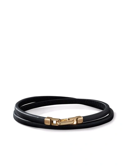 Shop David Yurman 18kt Yellow Gold Streamline Double Wrap Leather Bracelet