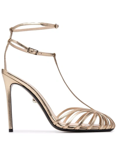 Shop Alevì Anna Cage Leather Pumps In Gold