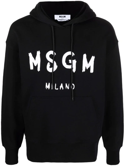 Shop Msgm Long-sleeved Logo Print Hoodie In Schwarz