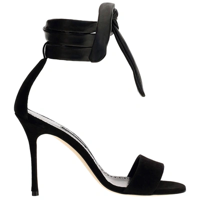 Shop Manolo Blahnik Women's Leather Heel Sandals  Chastora In Black